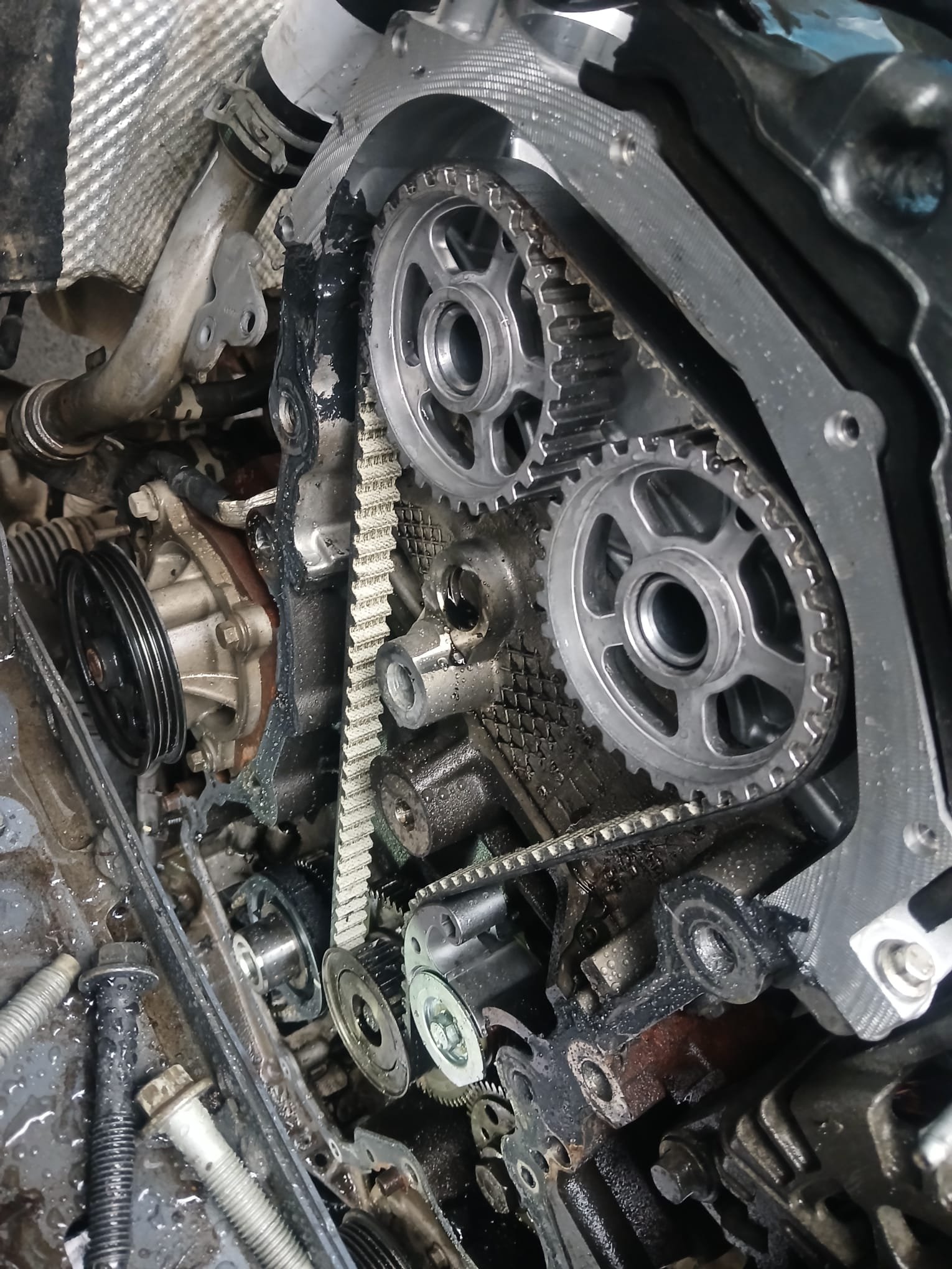 Engine maintenance and repair work in progress